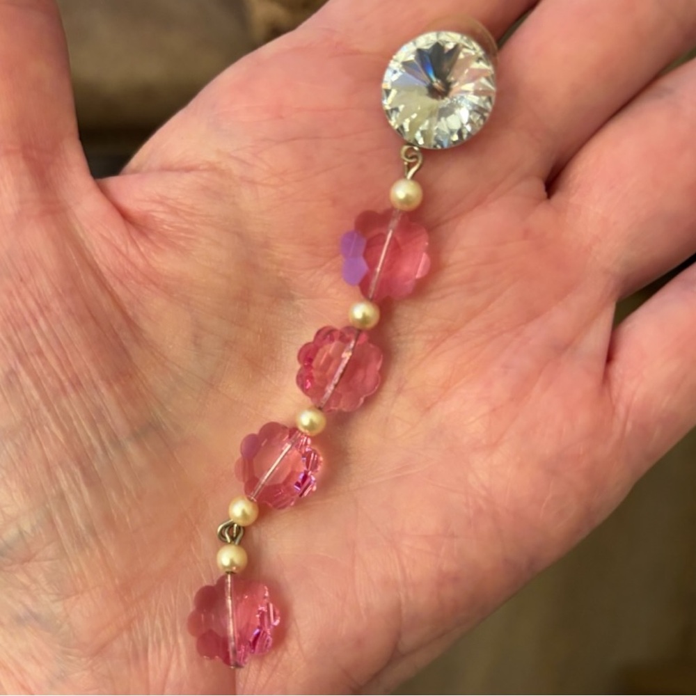 Women's Pink Beaded Dangle Earrings - Picture 5 of 5